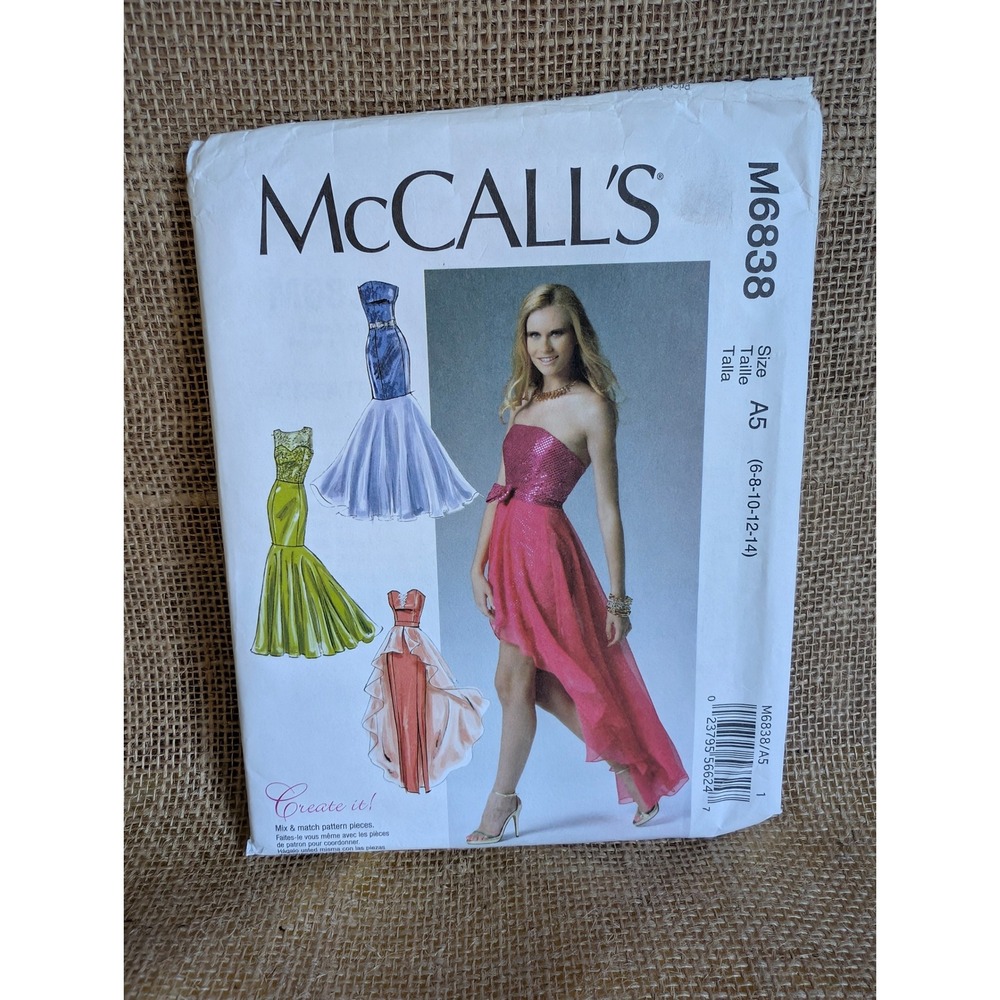McCalls M6838 Sewing Pattern Misses Strapless Prom High-Low Dress Size 6-14